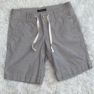 Eddie Bauer cream and black striped cotton Bermuda shorts
